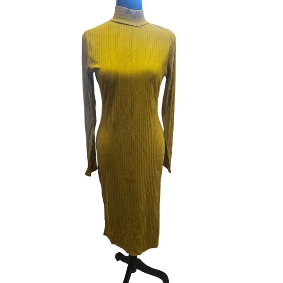 NWT Mock Neck Long Sleeve Hacci Ribbed Side Slit Bodycon Midi Dress Large - Picture 3 of 6